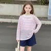 Camisa de protección solar a rayas para niños, camiseta ligera de manga larga nueva para verano, top holgado transpirable para niñas, personalizable