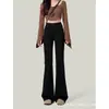 Jeans preto micro flare feminino outono e inverno forrado com fleece 2023 novo cintura alta emagrecedor stretch calça ferradura calça boca de sino