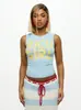 2025 Europeu e Americano Transfronteiriço Verão Aliexpress Estilo Tendência Top Cropped Sexy Sem Mangas Estampa de Letras Gola Redonda Slim Fit Regata