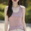 Chaleco sin mangas de punto ajustado y fino con cuello en V redondo para mujer, de lana peinada, para primavera y otoño