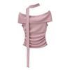 Top de estilo maduro y chic para mujer, con solapa, cintura plisada, camisa básica de color liso, top de moda, bufanda de cuello halter exterior