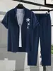 2026 Conjunto de Camisa de Manga Curta e Calça Masculina Temu Transfronteiriço Simples Estampado 3D Moda Casual Verão e Outono