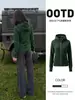 Cárdigan casual con cremallera y corte ajustado color té con leche para mujer, nuevo atuendo de otoño 2026, sudadera con capucha, chaqueta sudadera de corte ajustado