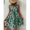 Nuevo Vestido de Verano Bohemio para Mujer Europeo y Americano, Holgado, con Cuello en V, Plisado, sin Mangas, Estampado