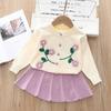 Conjunto de Suéter Exquisito con Florcitas y Falda Plisada de Lana para Niña Otoño e Invierno Estilo Occidental Tesoro para Mujer Abrigo de Punto Suéter Falda