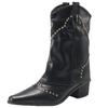 Botas Curtas Femininas Retrô Europeias e Americanas Design Outono e Inverno Rebite Bota Cigarrete Bico Fino Pequeno Bota Western Cowboy Cavaleiro