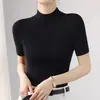 Camiseta Básica de Punto Ajustada de Lana 100% Merino Lavable a Máquina con Cuello Alto Medio para Mujer 120S de Manga Media Versátil para Otoño