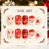 Uñas postizas temáticas de Navidad, superventas europeas y americanas transfronterizas: reno lindo, copos de nieve, Papá Noel y diseños a rayas