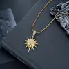 Collar para Hombres y Mujeres, Moderno y Versátil, Estrella de Ocho Puntas, Colgante de Cobre Chapado en Oro con Incrustaciones de Circonia, Cadena para Clavícula de Acero de Titanio, Collar de Oro Negro
