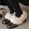 Versão de couro de vaca ~ cabeça quadrada um pedal retro forrado de lã quente Mary Jane pequenos sapatos de couro sapatos de algodão salto grosso sapatos de camada única sapatos Mao Mao