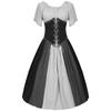 Nova saia de cintura de cor contrastante retro medieval europeia e americana saia rodada grande de manga bufante vestido ombro a ombro roupa cos feminina