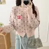 Suéter Cardigan de Punto Bordado de Lunares Retro Americano para Mujer Otoño Invierno Nuevo Talla Pequeña Suave Estilo Perezoso Cardigan