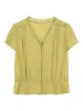 Camisa Soljghter de Lyocell Francês com Decote V e Babados Camisa com Cintura de Renda