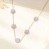 Collar de Acero Inoxidable Trébol de Cinco Hojas Degradado, Cadena Versátil de Suéter de Lujo Ligero, Cadena para Clavícula, Joyería Transfronteriza de Acero de Titanio