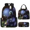 Mochila Escolar Infantil Stitch para Aluno do Ensino Fundamental Mochila Estilo Europeu e Americano Leve Impressão Digital Bolsa de Lanche