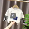 Camiseta de Manga Larga de Algodón Puro para Niños Niños Dibujos Animados Casual 2026 Primavera Otoño Nuevo Elegante Top Falso de Dos Piezas para Bebés Niños