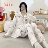 Pijama Feminino 2026 Novo Outono e Inverno Algodão Nuvem Conjunto de Roupa para Casa Desenho Animado Manga Longa Feminino Gola Lapela Outerwear