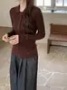 Top de malha de lã pura de alta qualidade para mulheres, com gola polo de manga comprida, padrão espinha de peixe, estilo old money, para o outono