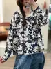 Otoño 2026 Transfronterizo Nuevo Hilo de Algodón Retro Holgado Estampado Cuello Redondo Versátil Casual Top Tejido Jersey Mujer