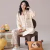 Algodón Lycra Pijama de Manga Larga para Mujer 2026 Nuevo Primavera y Otoño Dibujos Animados Dulce Holgado Conjunto de Cardigan Ropa de Casa
