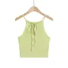 Puro Deseo Chica Atractiva Llevando Tirantes Halter con Cordón Chaleco Corto Ajustado Verano para Mujer Puro Deseo Top Pequeño