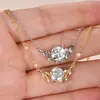 Collar Colgante de Vidrio Chapado en Oro de 14K con Moissanita de 2 Quilates para Mujer, Joyería de Lujo Ligero Dulce y Fresca