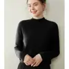 Baicai Rong Outono Inverno Novo Suéter de Cashmere Tricotado Gola Alta Meia Rolê Bainha Rolada Camada Base Solta Top Feminino