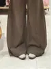 Pantalones de mezclilla de cintura alta, pierna ancha, adelgazantes, casuales, fluidos para mujer, nuevo estilo de otoño, marrón americano, aptos para petite, versátiles, de largo hasta el suelo