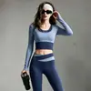 Ropa de Yoga Color Block Patchwork Manga Larga Patchwork Pantalones Deportivos Largos Transpirables Secado Rápido Conjunto de Ropa para Fitness y Entrenamiento