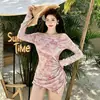 2026 Nuevo Bikini Traje de Baño Mujer Ligeramente con Sobrepeso MM Cubierta Tie-dye Un Hombro Malla Manga Larga Traje de Baño Chica Atrevida Verano