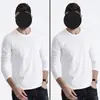Camiseta de manga larga para hombre, de algodón, con cuello redondo, estilo coreano, holgada, de color liso, para otoño, blanca, para primavera y otoño