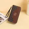 Carteira longa feminina com zíper duplo, bolso para celular, estampa de letras, bolsa de mão de grande capacidade