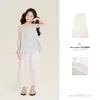 Traje de Verano 2026 para Niñas Amybaby, Estilo Nuevo Simple, Chaleco sin Mangas Asimétrico con Volantes, Pantalones de Pierna Ancha