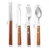 Juego de cubertería occidental de acero inoxidable 304, juego de cuatro piezas con mango de palisandro, juego de cuchillo y tenedor para bistec