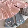 Conjunto de Roupa Outono para Meninas Camisa Jeans 2026 Novo Estilo Fashionável Estiloso Estilo Princesa Camisa Conjunto de Duas Peças
