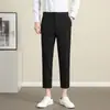 Pantalones tipo pájaro carpintero para hombre, pantalones cortos con cintura elástica oculta, pierna recta microcónica, traje casual, pantalones largos