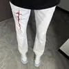 Pantalones con Vibra High Street Americano, Jeans Acampanados con Estampado de Rayos de Tendencia Nacional, Jeans Rectos Ajustados para Hombre con Efecto Adelgazante, Pantalones Scimitar