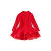 Outono/Inverno 2026 Novo Vestido de Tricô Vermelho de Natal para Meninas Pequenas Manga Longa Bufante Vestido Princesa Fábrica de Roupas Infantis Entrega Direta