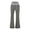 Pantalones acampanados gris claro, tiro bajo, amigables con la piel, corte ajustado, pants casuales con diseño bordado, pantalones largos de cintura ancha en color contrastante para mujer, otoño
