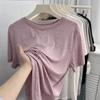Camiseta de Manga Corta de Lyocell Tencel Fina y Suave para Mujer en Verano Holgada y Suave Color Sólido Cuello Redondo Transpirable