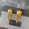 Pendientes de Borla Danza del León Mismo Estilo Tienda Dorada, Pendientes de Oro Arena de Lujo Ligero de Gama Alta para Mujer, Pendientes de Diseño Nicho