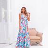 Vestido de Verano Transfronterizo 2027, Nuevo Estilo Europeo y Americano Estampado Adelgazante, Vestido de Longitud Media que Ceñe la Cintura, Elegante Vestido de Trabajo sin Espalda con Tirantes