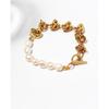 Joyería Transfronteriza Cadena Gruesa Nudada Europea y Americana Cadena de Empalme de Perlas de Agua Dulce Pulsera Latón Chapado en Oro 18K 314-1