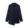 Ropa de mujer europea y americana transfronteriza 2025 primavera nueva color sólido manga larga solapa doble botonadura lazada popelina camisa 9479306