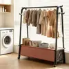Arara de chão para roupas para uso em quarto e casa, móvel, multifuncional, com bolsos de couro para armazenamento de roupas e chapéus