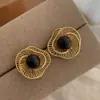Estilo Maillard Retro Literario Ojo de Tigre Piedra Natural Otoño e Invierno Caliente Nuevo Geométrico Calado Flor Pendientes Pendientes