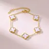 Pulseira de trevo de quatro folhas popular de 13 mm, primorosamente trabalhada, pulseira de cinco flores de madrepérola dupla face 18k para mulheres, nova versão com um toque de luxo