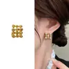 Pendientes de Clip para Oreja Fan Zhiqiao Versión Coreana Chapados en Cobre Oro Real de 18 Quilates para Mujer Cuadrados de Circonita Simple Moda Estilo Ins Pendientes