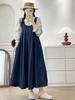 Vestido Colete Jeans Artístico Simples Estilo Japonês Grande Decote U Versão Solta Emagrecedor Estilo College Vestido Colete Longo