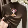 Nuevo Top Base de Manga Larga de Felpa Cómoda con Cuello Medio Alto de Volantes para Niñas Otoño/Invierno 2026 para Niños Pequeños y Niños Pequeños